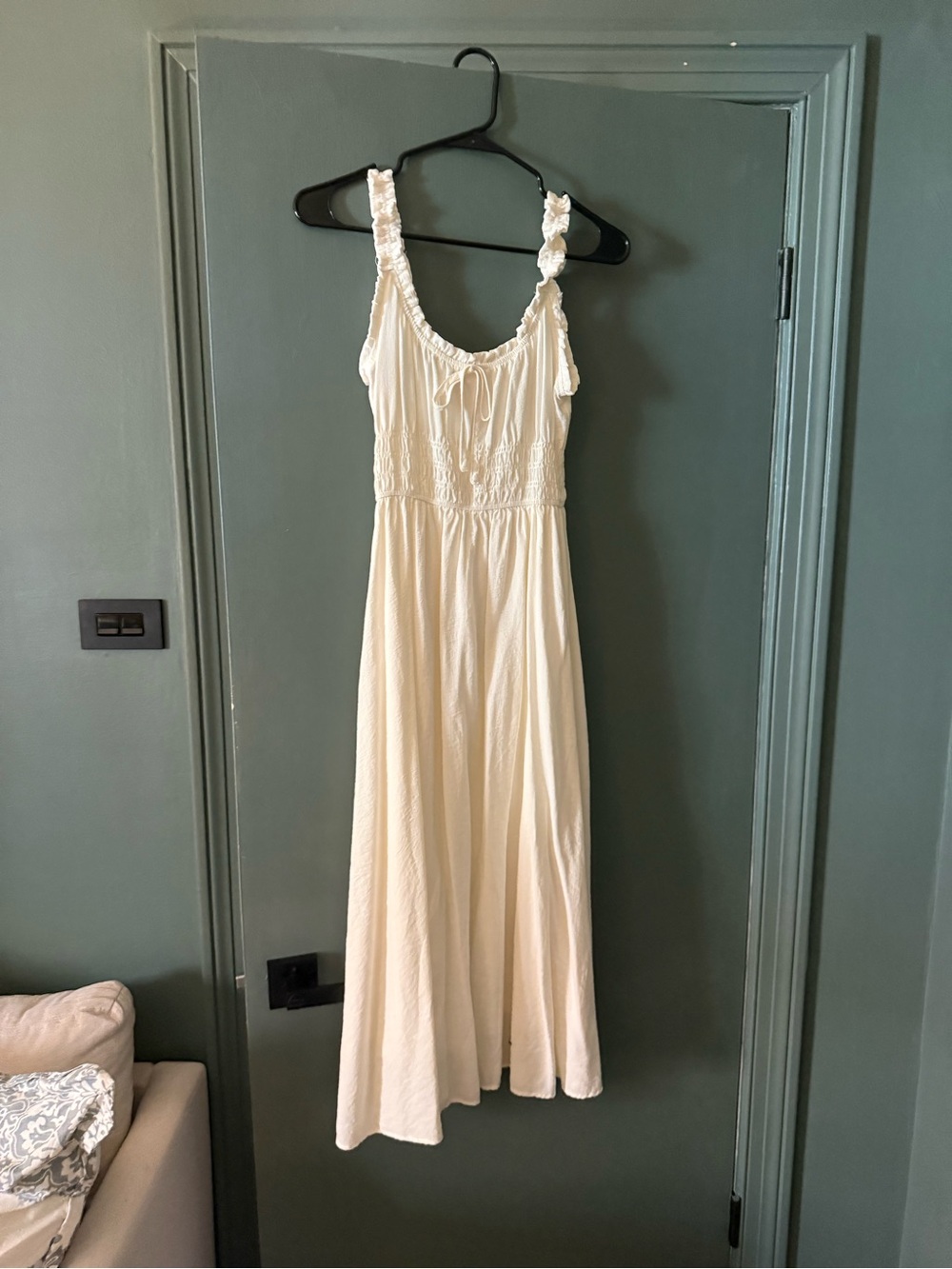 Vici Cream Maxi Dress with Smocked Bodice and Ruffle Straps